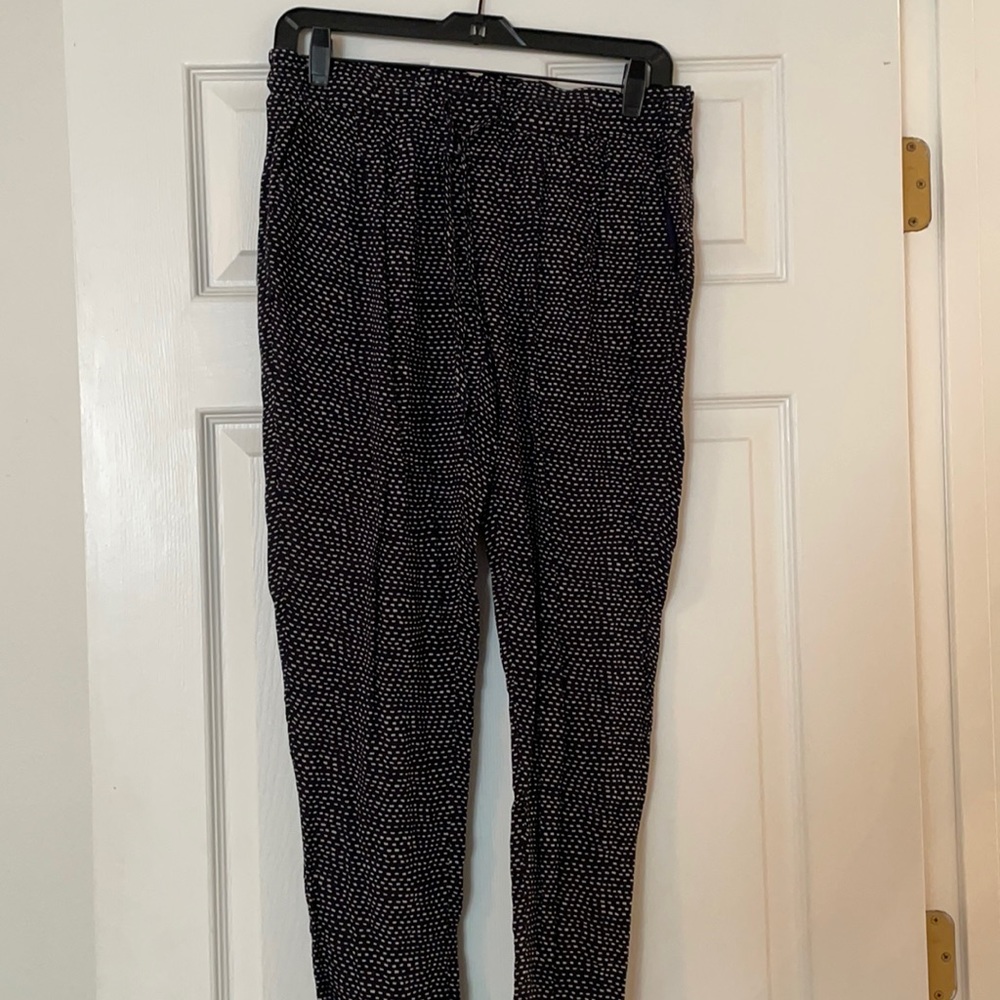 Anthropologie navy and white silk joggers